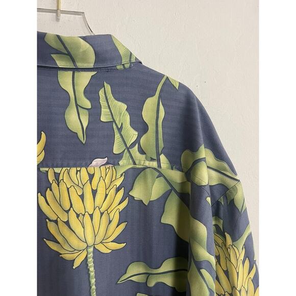 Tommy Bahama XL Silk Button Down Shirt Hawaiian Blue Green Yellow Resort Floral - Picture 8 of 11